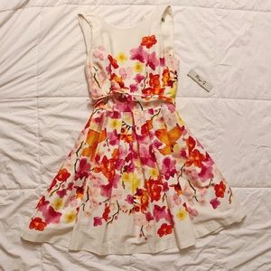 Bright Floral Midi Pleated Dress
